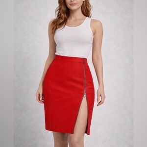 Elegant Red Pencil Skirt with Side Zipper